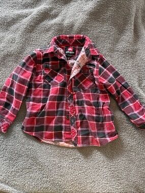 Quiksilver Kids Red and Black Plaid Button-Down Shirt